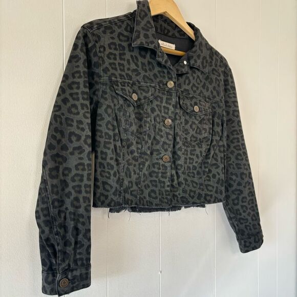 Women's Small Leopard/Animal Print Denim Jacket Black/Gray Crop Altar’d State - Picture 2 of 11